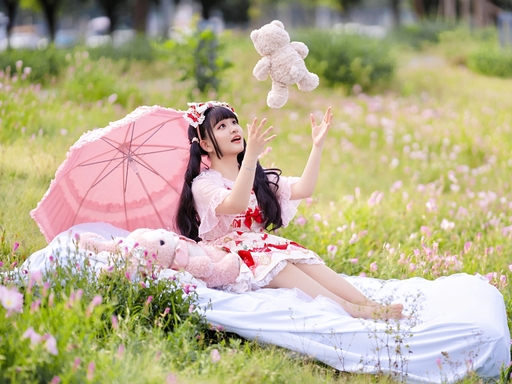 糖水小胖子 月见草花海Lolita样片 粉色甜系人像